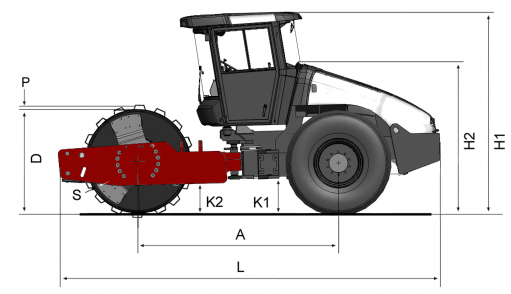 Dimensões - vista lateral Dynapac CA250PD (Brazilian)