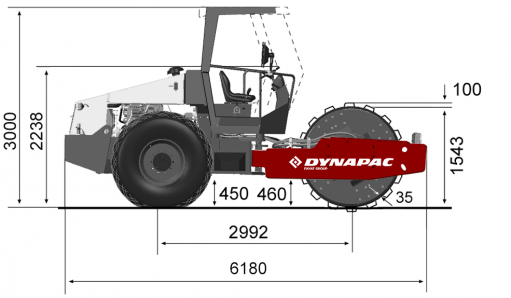 Dimensões - vista lateral Dynapac CA610PD