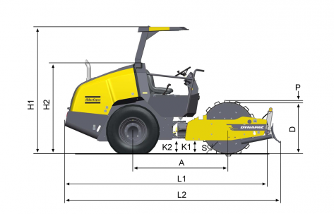 Blueprint side view Dynapac CA1300PD w. blade