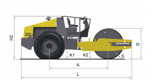 Dimensões - vista lateral Dynapac CA250PD