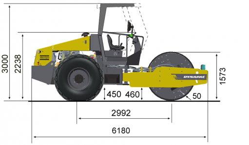 Размеры, вид сбоку Dynapac CA610D