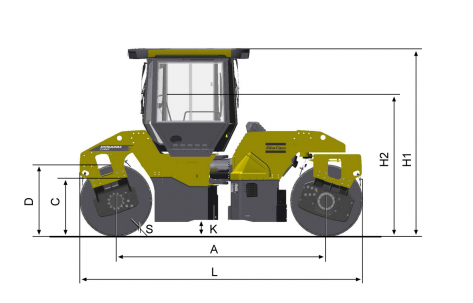 Dimensões - vista lateral Dynapac CC4200