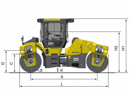 Размеры, вид сбоку Dynapac CC6200 VI