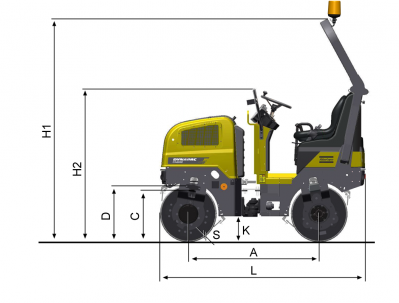 Dimensões - vista lateral Dynapac CC900G Plus