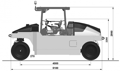 Размеры, вид сбоку Dynapac CP2100