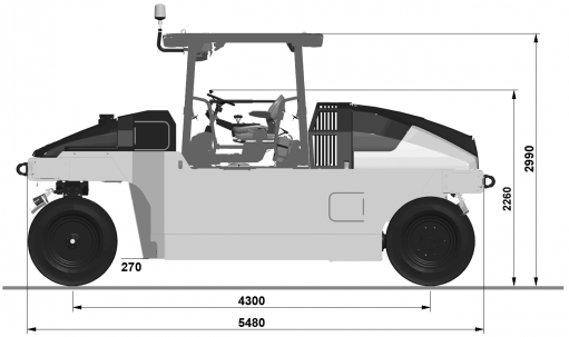 Dimensões - vista lateral Dynapac CP2700