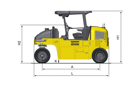 Dimensões - vista lateral Dynapac CP1200