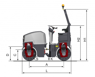 Размеры, вид сбоку Dynapac CC1100 VI