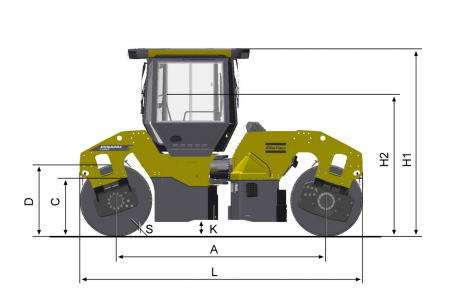 Blueprint side view Dynapac CC2200